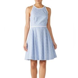 Lilly Pulitzer (8) Tori Blue/White Fit n Flare Halter Dress - Eyelet Floral